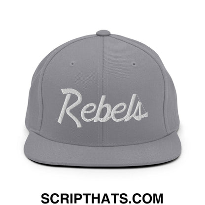 Rebels School Mascot Script Snapback Hat Silver