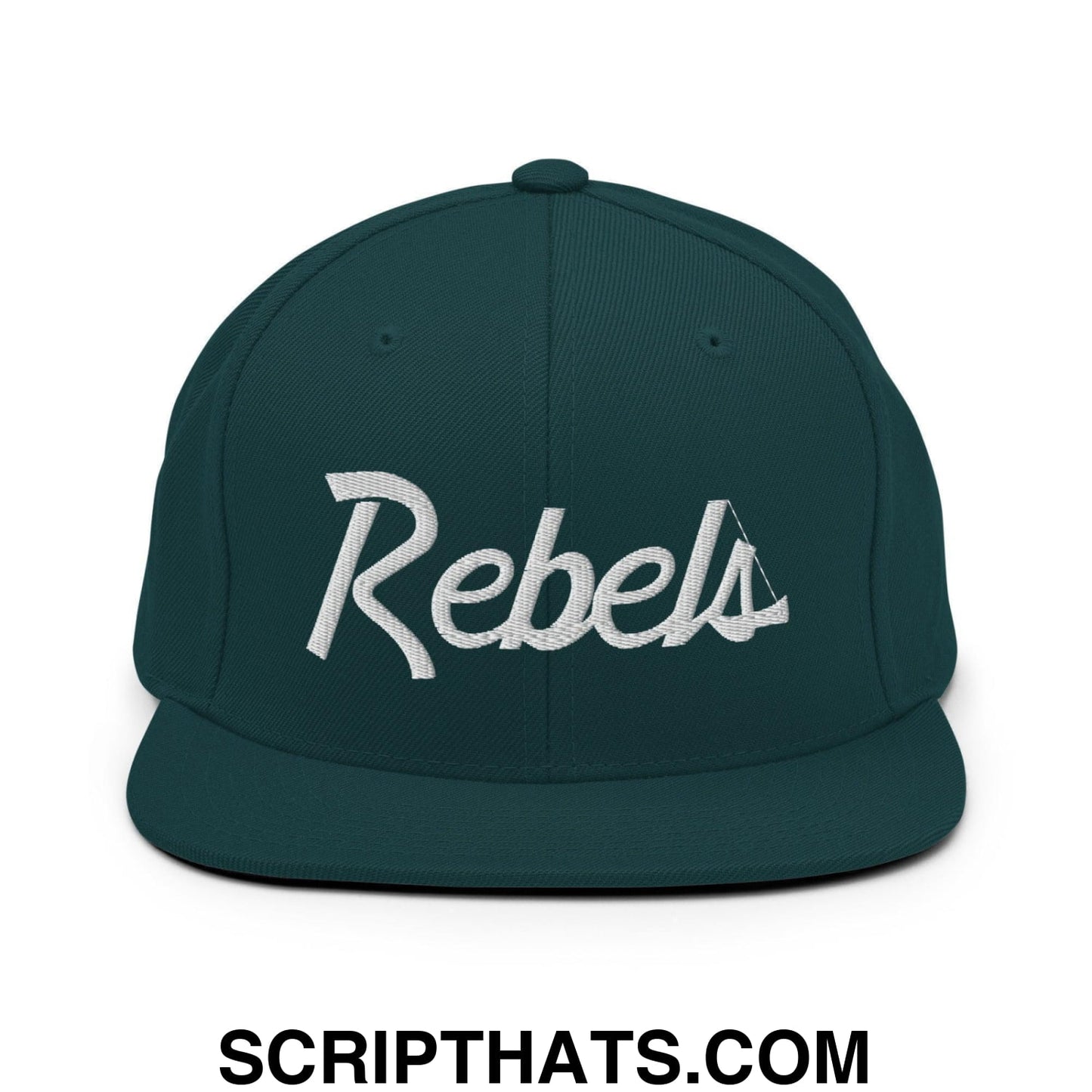 Rebels School Mascot Script Snapback Hat Spruce