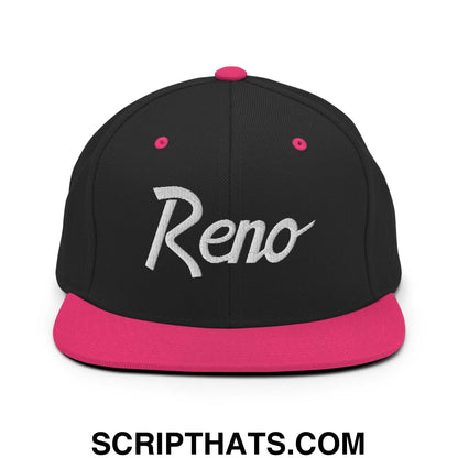 Reno Script Snapback Hat Black Neon Pink