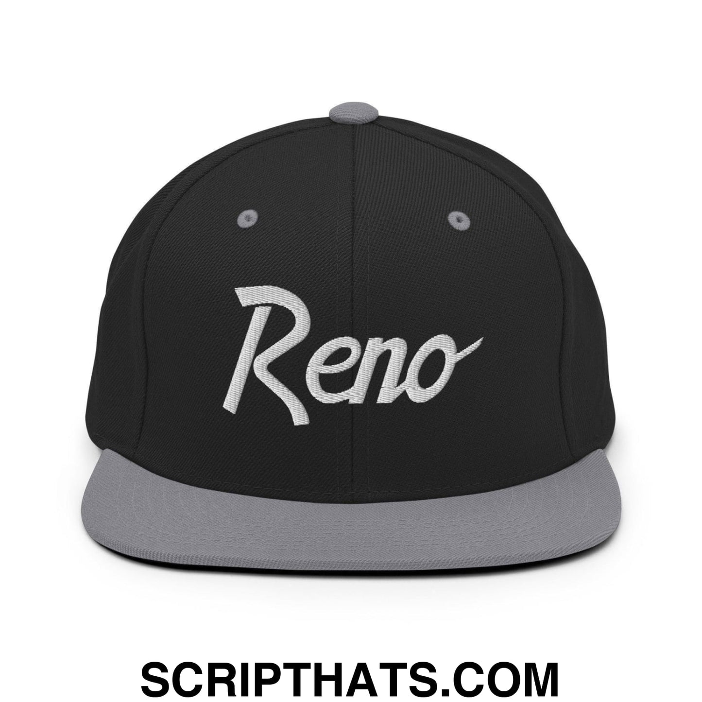 Reno Script Snapback Hat Black Silver