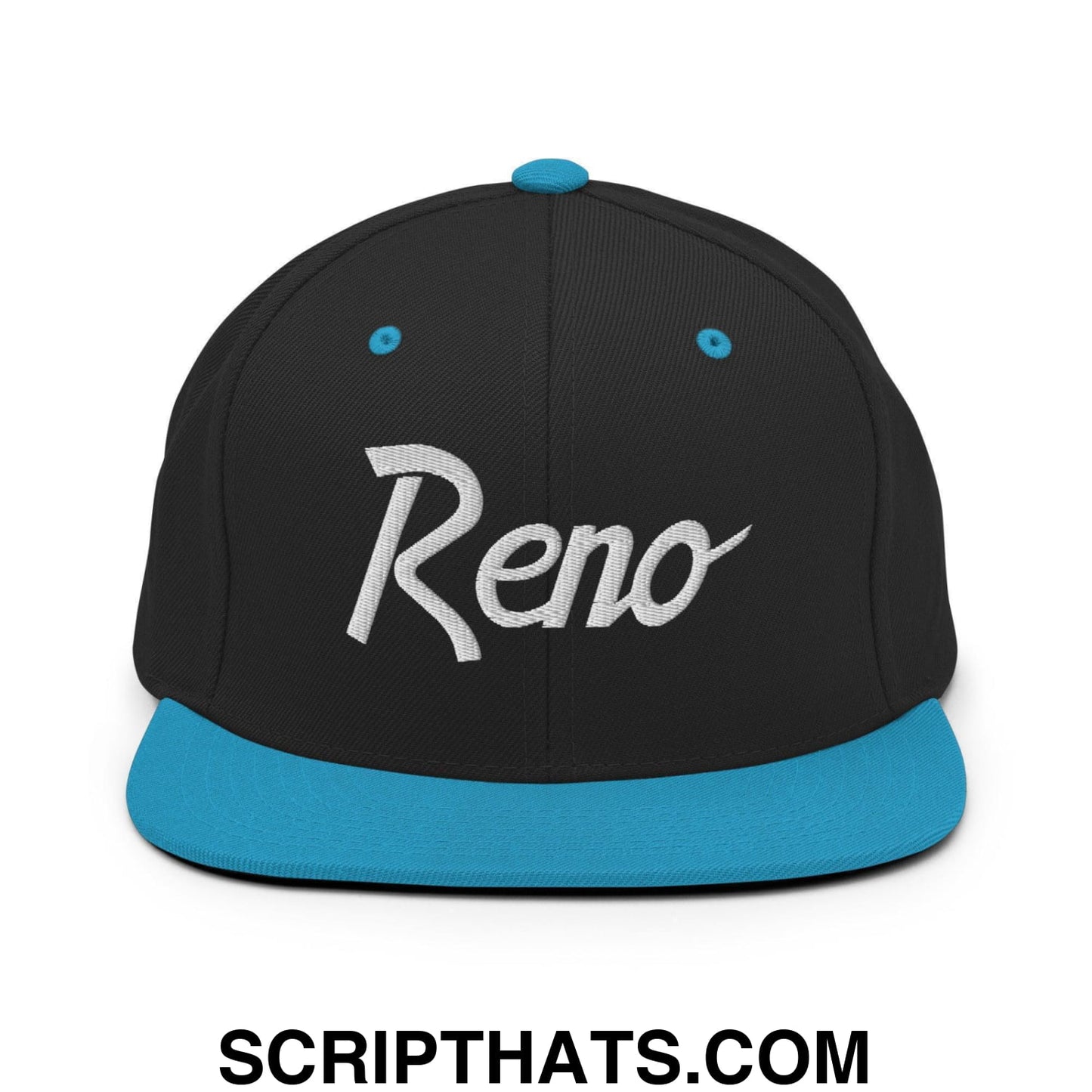 Reno Script Snapback Hat Black Teal
