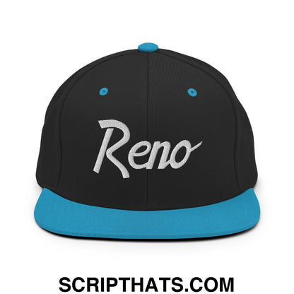 Reno Script Snapback Hat Black Teal