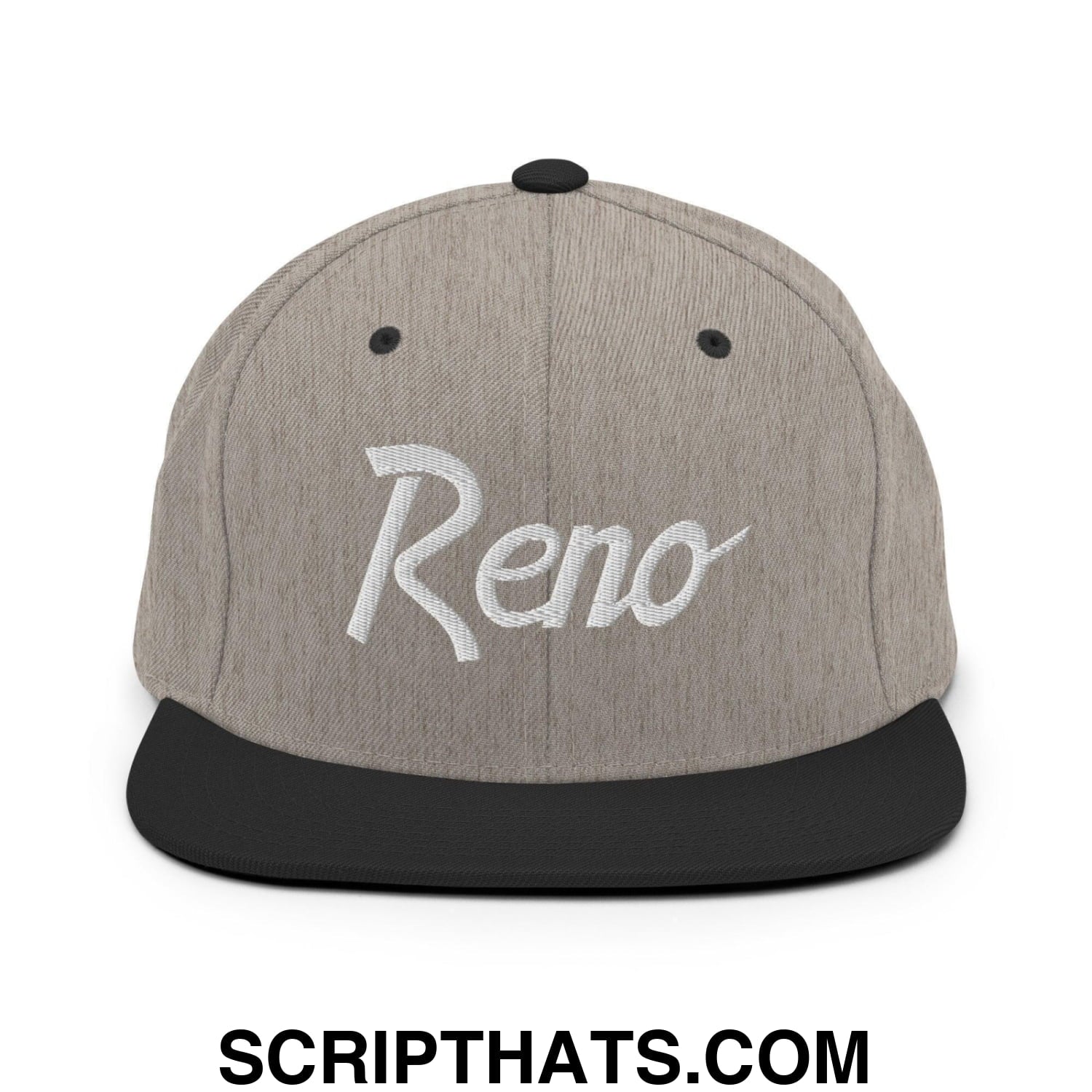 Reno Script Snapback Hat Heather Black