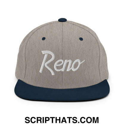 Reno Script Snapback Hat Heather Grey Navy