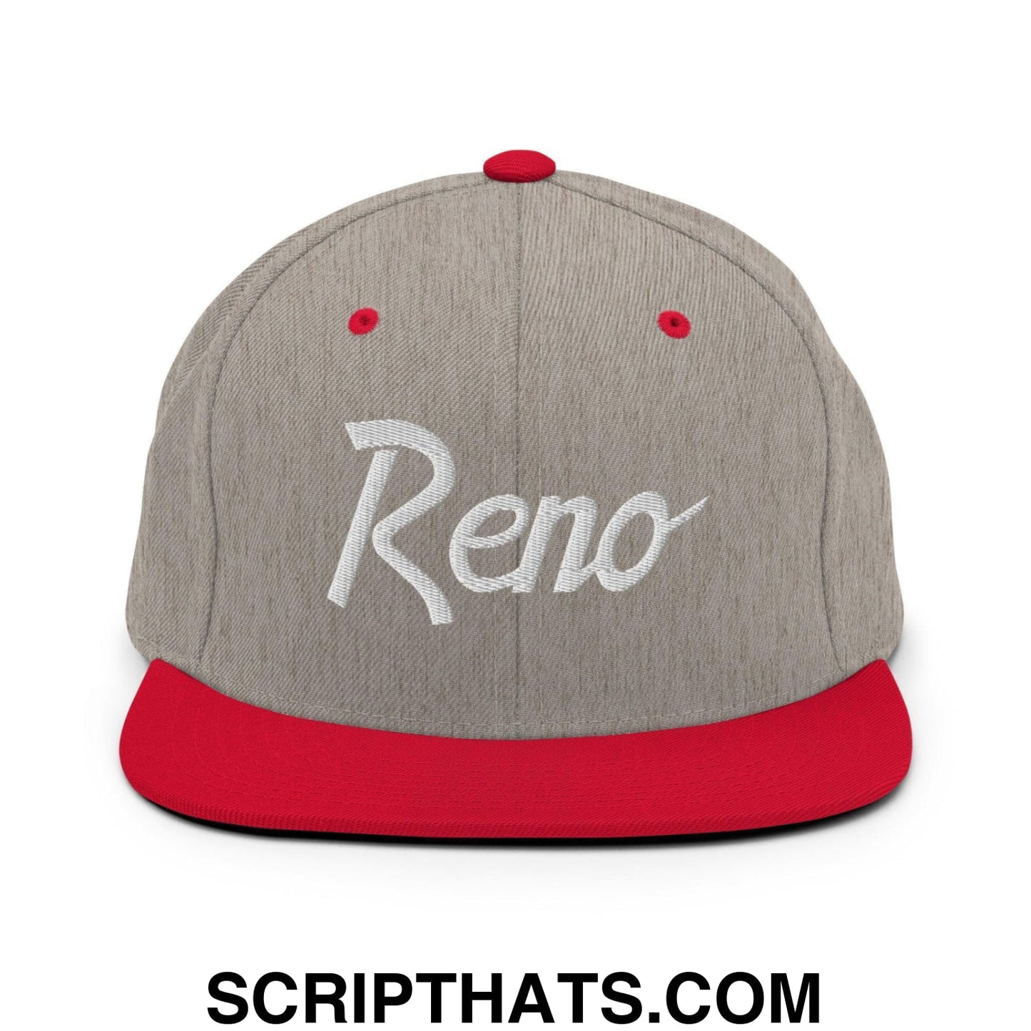 Reno Script Snapback Hat Heather Grey Red