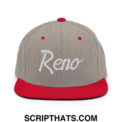 Reno Script Snapback Hat Heather Grey Red