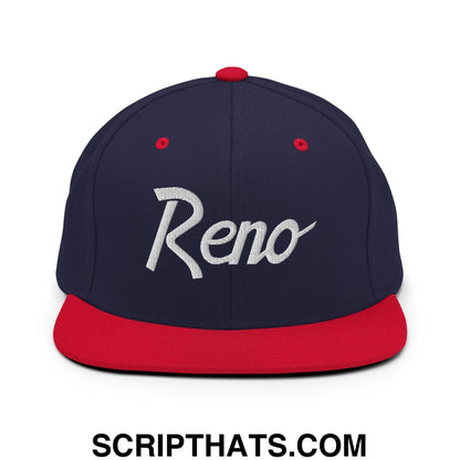 Reno Script Snapback Hat Navy Red