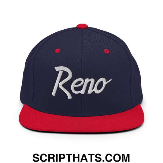 Reno Script Snapback Hat Navy Red