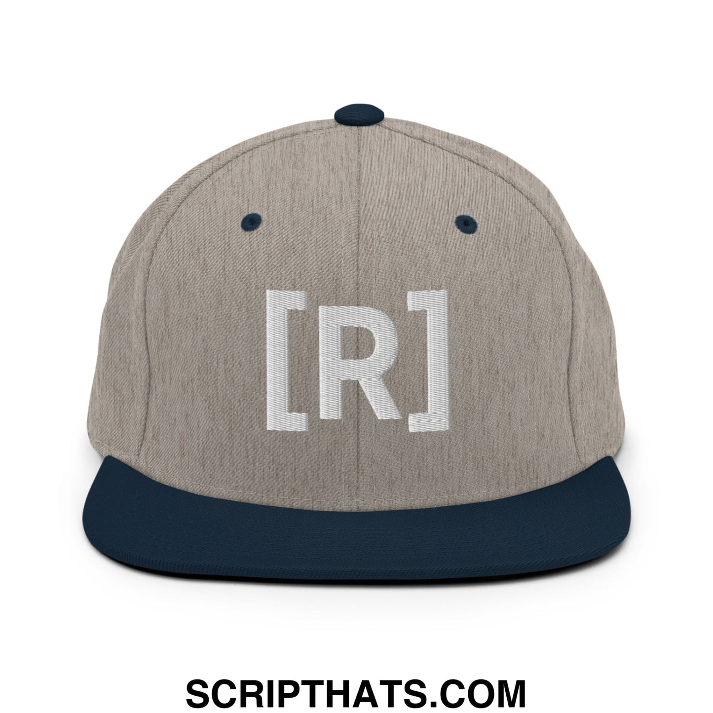 Residente Embroidered Flat Brim Bill Snapback Hat Heather Grey Navy
