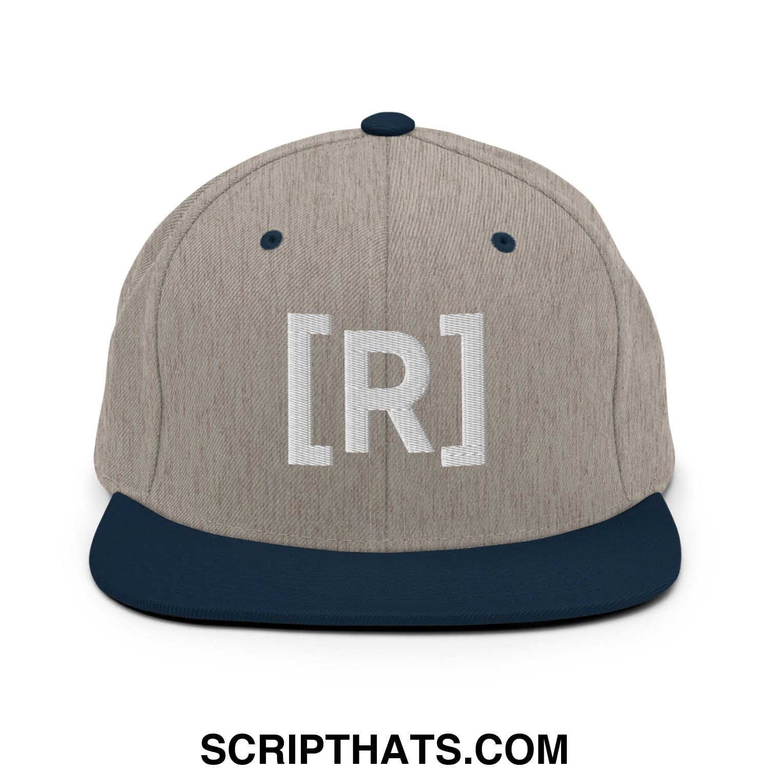 Residente Embroidered Flat Brim Bill Snapback Hat Heather Grey Navy