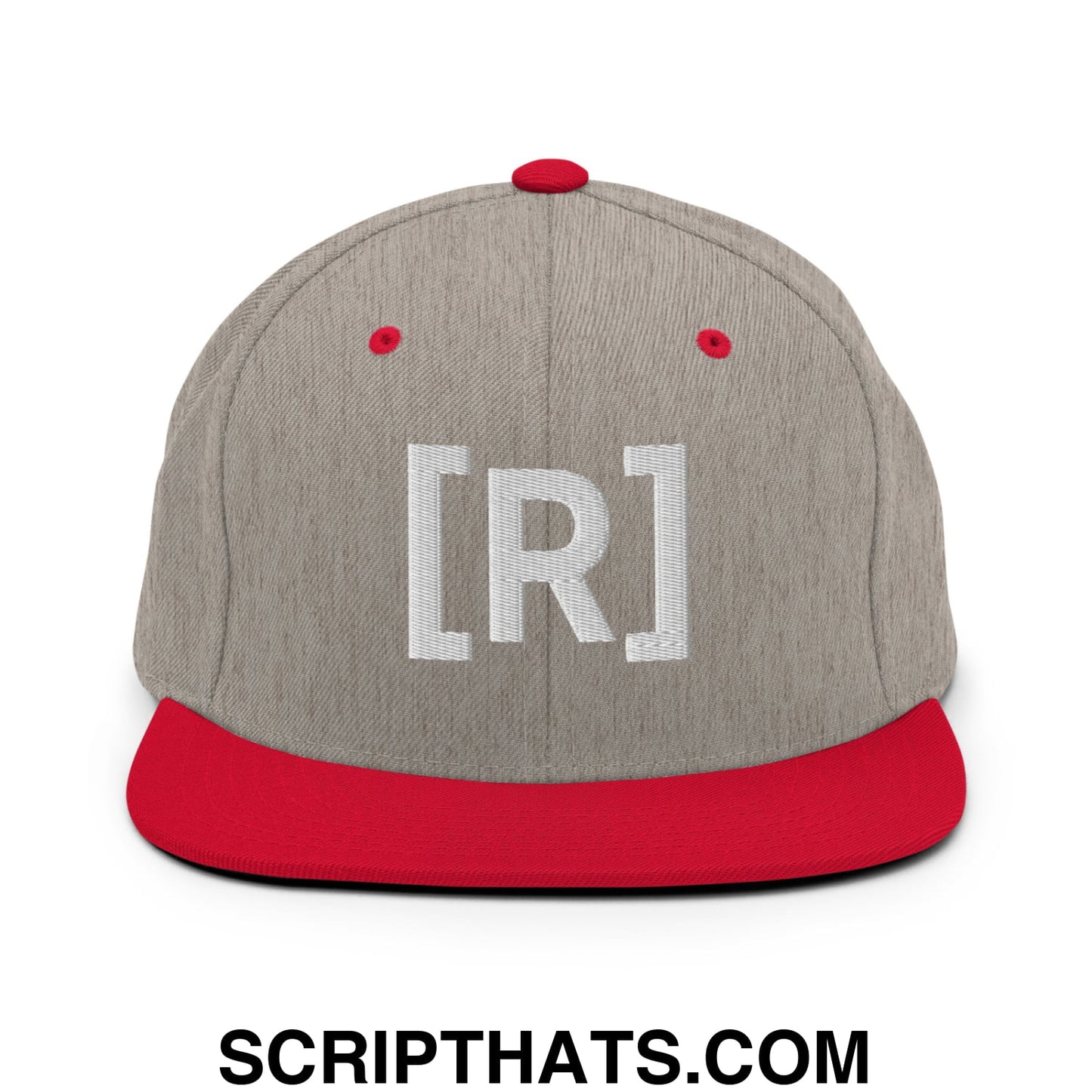 Residente Embroidered Flat Brim Bill Snapback Hat Heather Grey Red