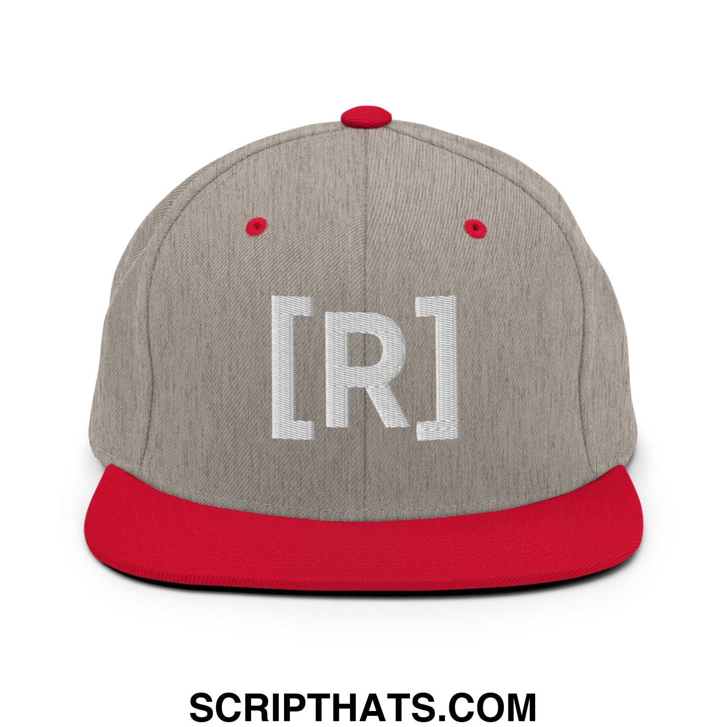 Residente Embroidered Flat Brim Bill Snapback Hat Heather Grey Red