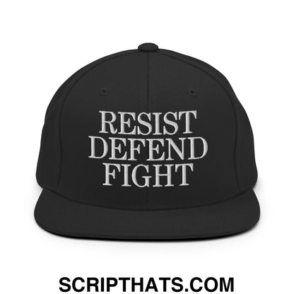 Resist Defend Fight Embroidered Flat Bill Brim Snapback Hat Black