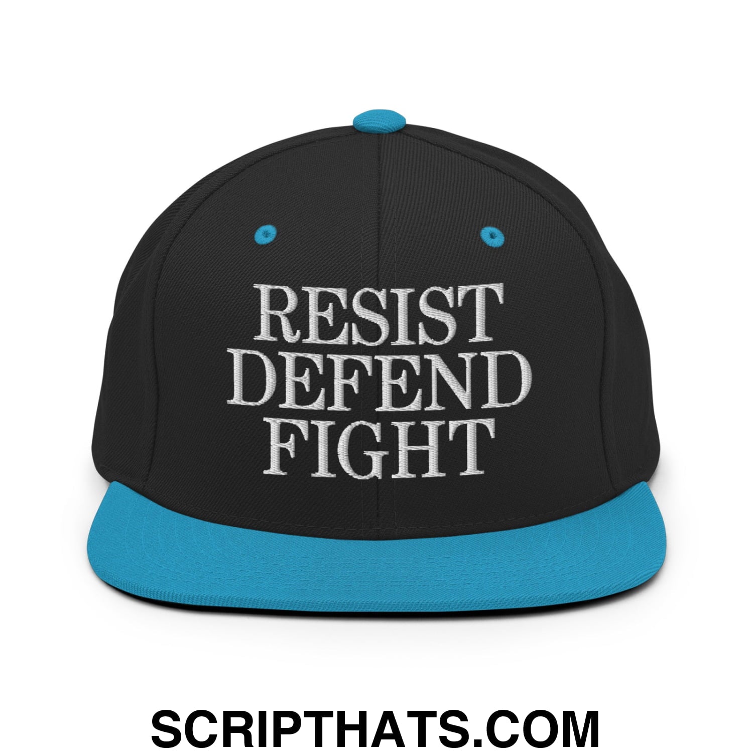 Resist Defend Fight Embroidered Flat Bill Brim Snapback Hat Black Teal