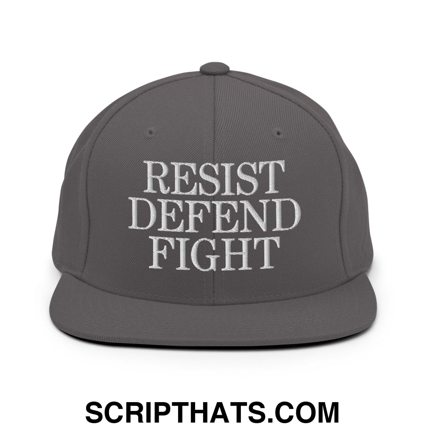Resist Defend Fight Embroidered Flat Bill Brim Snapback Hat Dark Grey