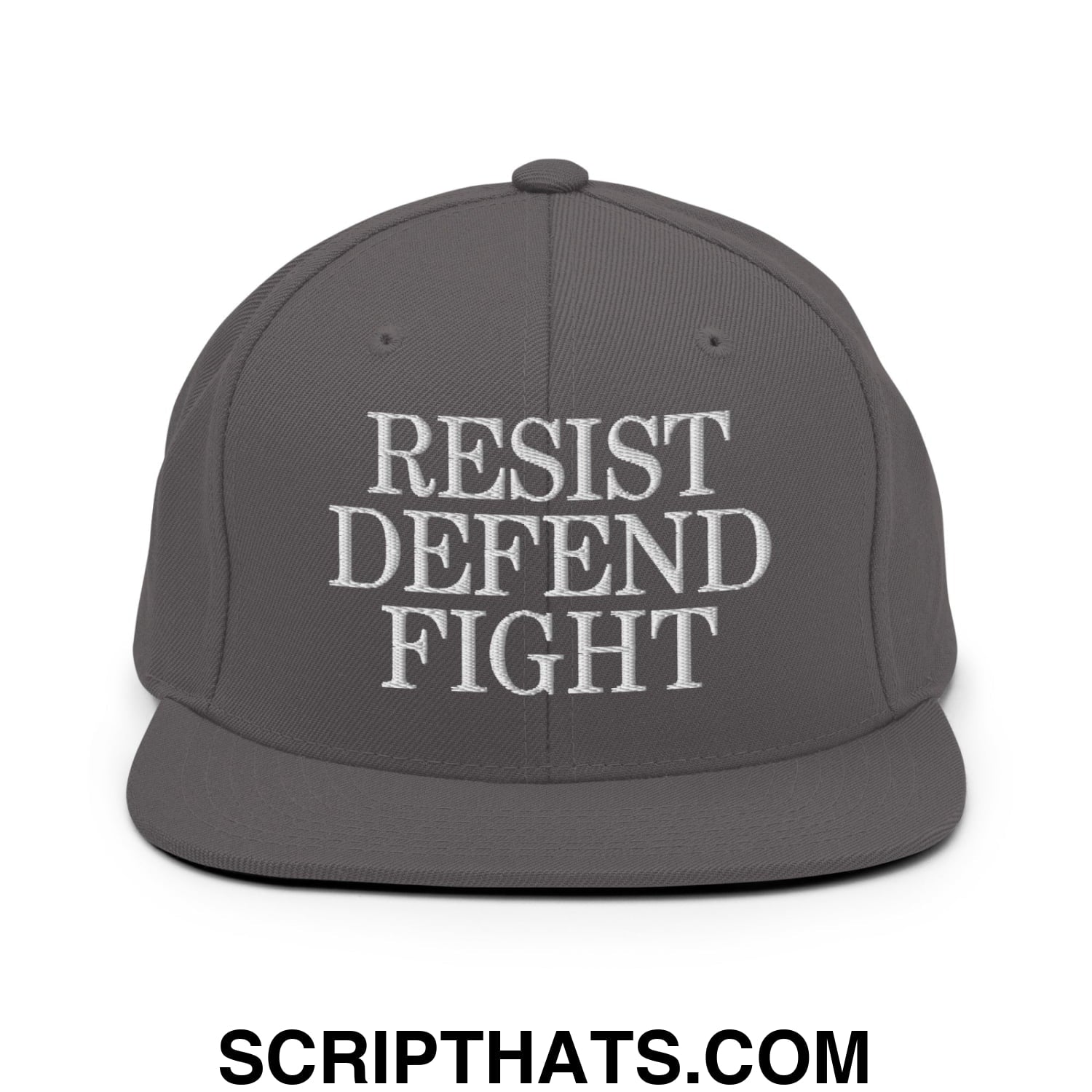 Resist Defend Fight Embroidered Flat Bill Brim Snapback Hat Dark Grey