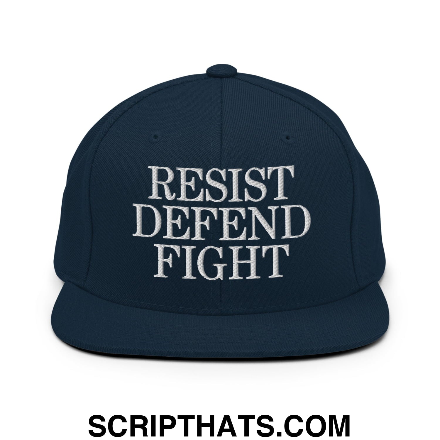Resist Defend Fight Embroidered Flat Bill Brim Snapback Hat Dark Navy