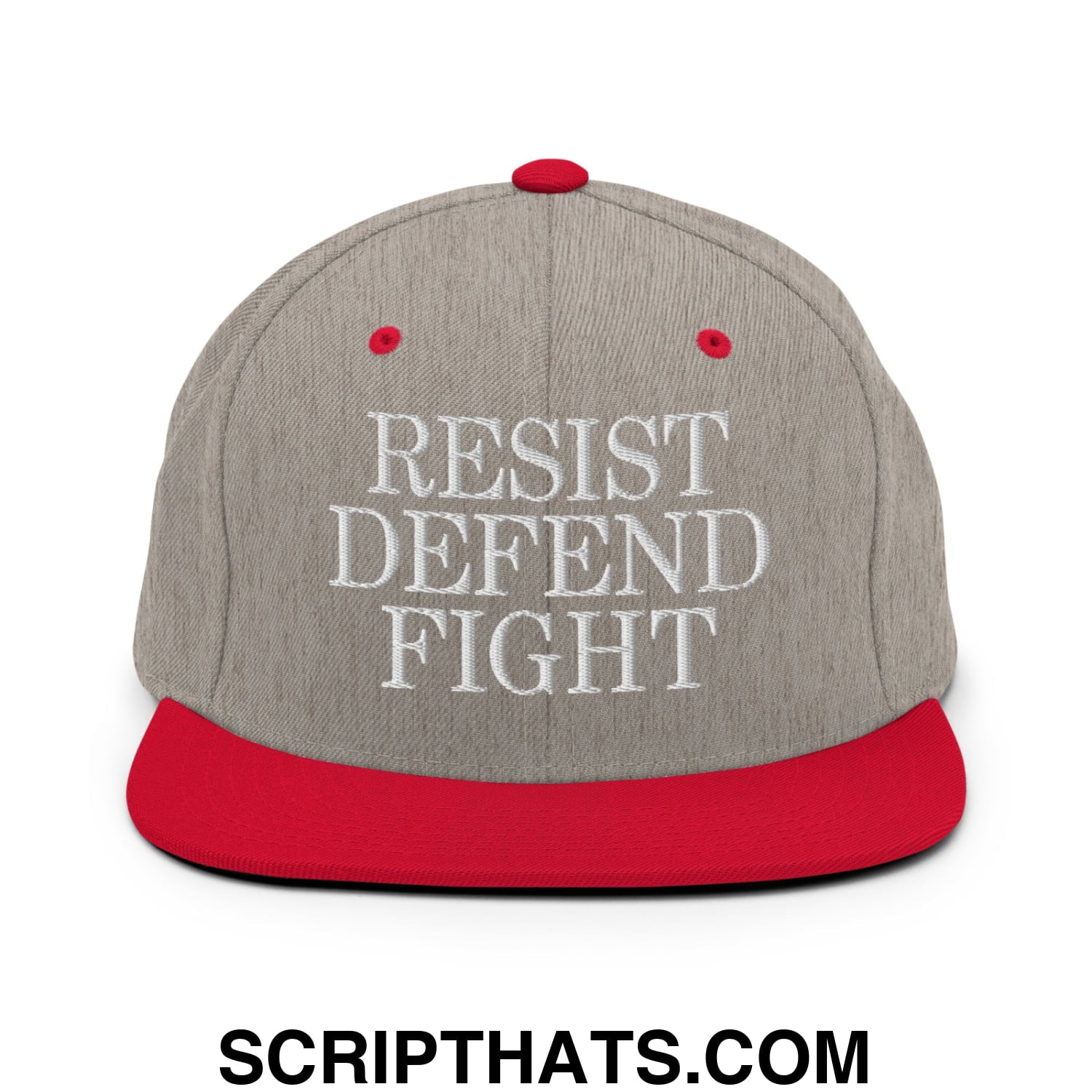 Resist Defend Fight Embroidered Flat Bill Brim Snapback Hat Heather Grey Red