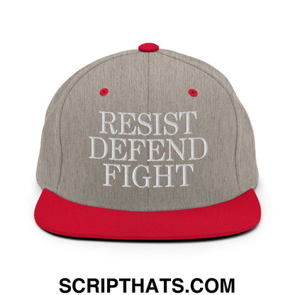 Resist Defend Fight Embroidered Flat Bill Brim Snapback Hat Heather Grey Red