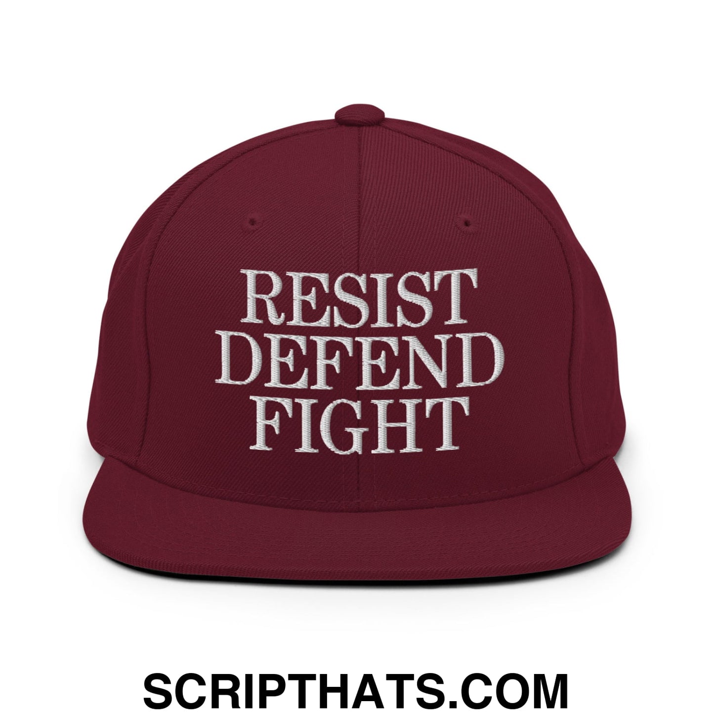 Resist Defend Fight Embroidered Flat Bill Brim Snapback Hat Maroon