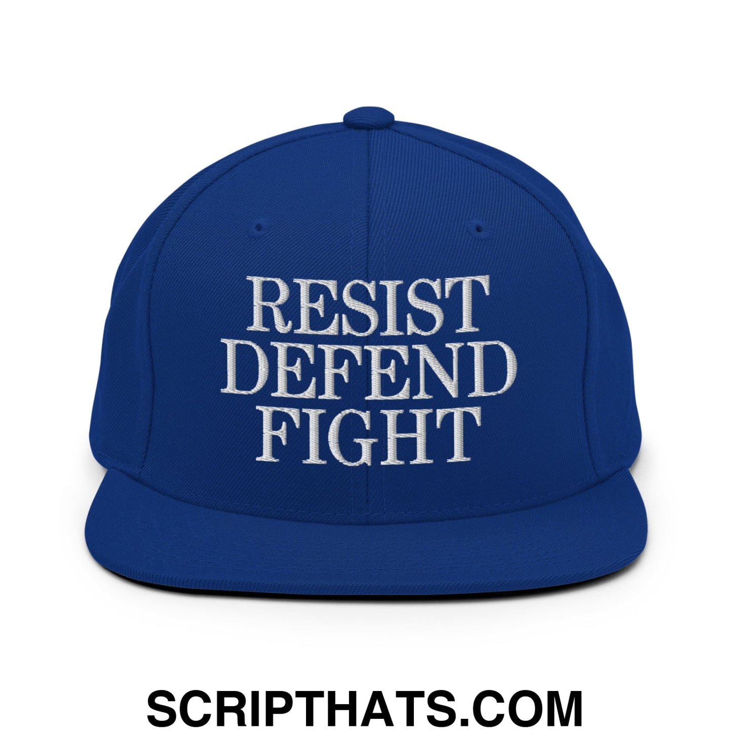 Resist Defend Fight Embroidered Flat Bill Brim Snapback Hat Royal Blue