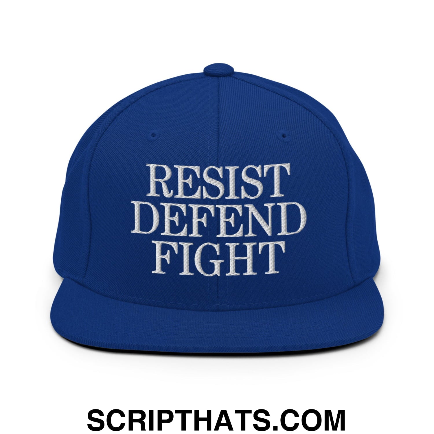 Resist Defend Fight Embroidered Flat Bill Brim Snapback Hat Royal Blue