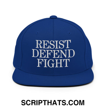 Resist Defend Fight Embroidered Flat Bill Brim Snapback Hat Royal Blue