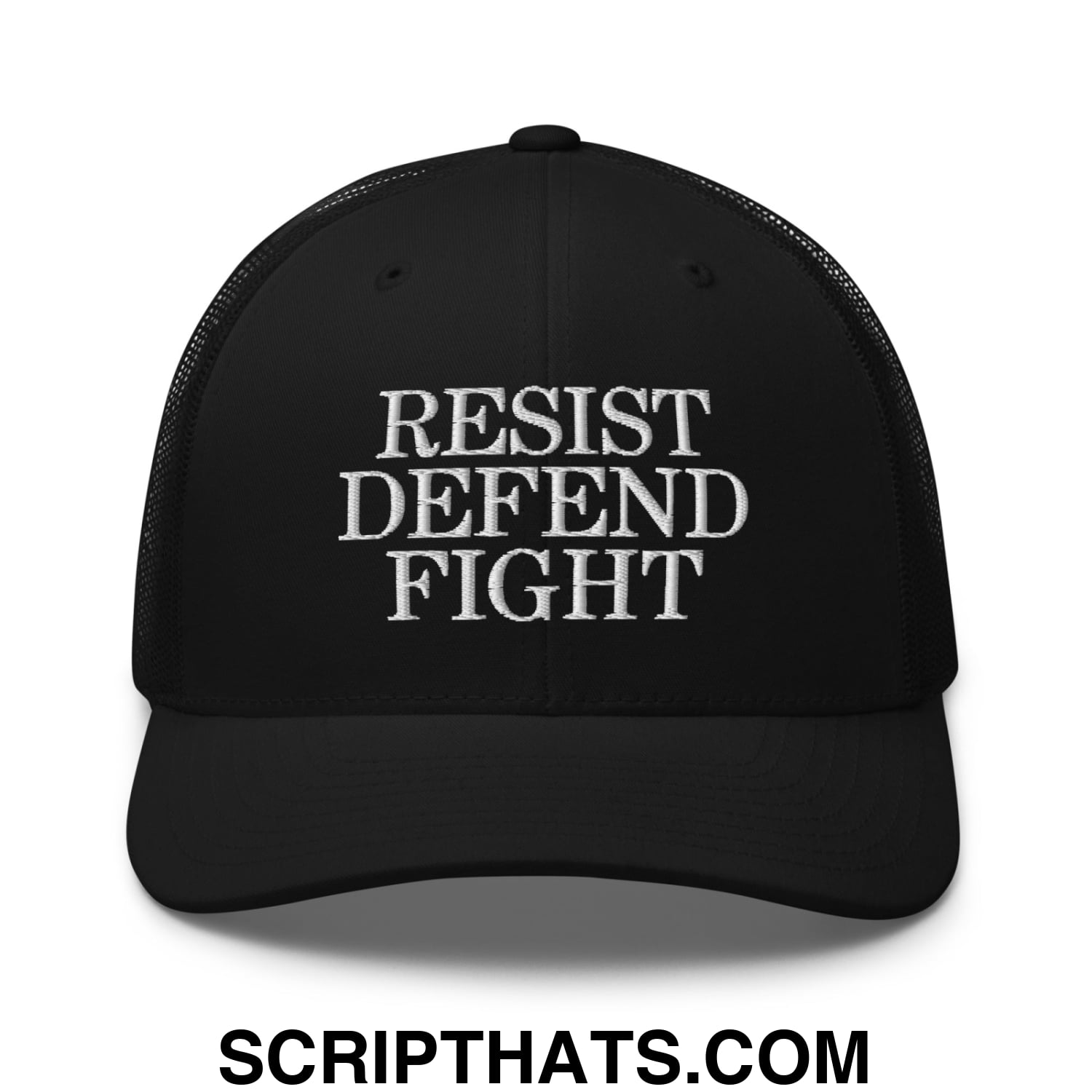 Resist Defend Fight Embroidered Mesh Trucker Hat Black