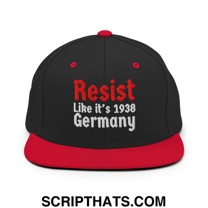 Resist Like It's 1938 Germany Embroidered Flat Bill Brim Snapback Hat Black Red