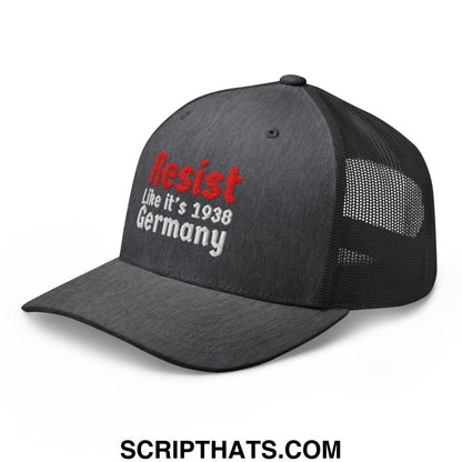 Resist Like It's 1938 Germany Embroidered Mesh Trucker Hat Dark Heather Gray