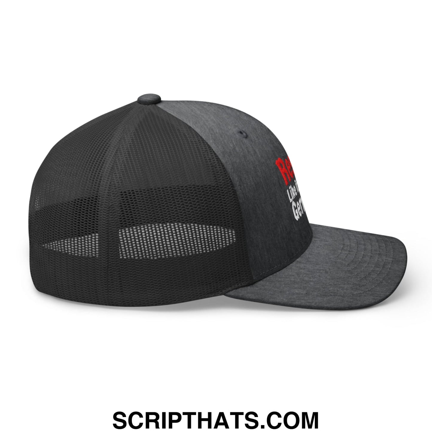 Resist Like It's 1938 Germany Embroidered Mesh Trucker Hat Dark Heather Gray