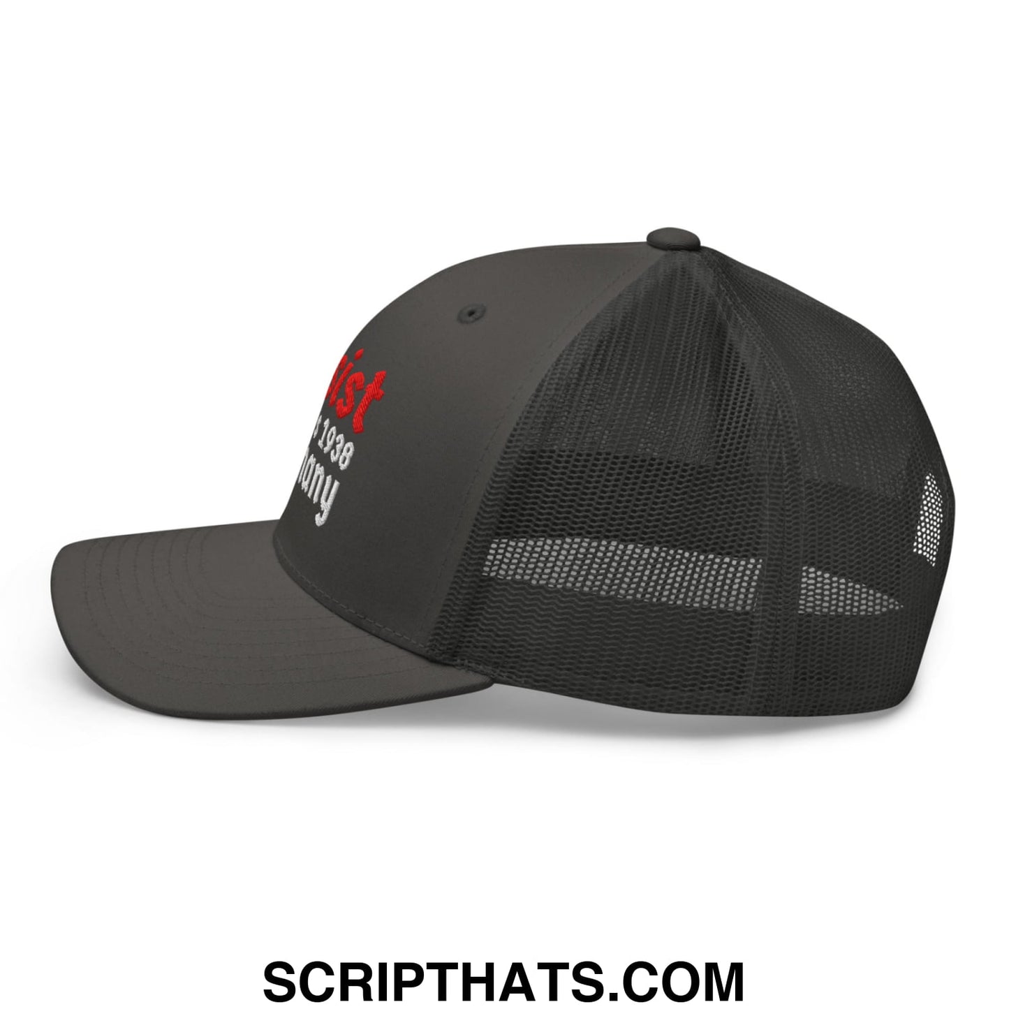 Resist Like It's 1938 Germany Embroidered Mesh Trucker Hat Charcoal