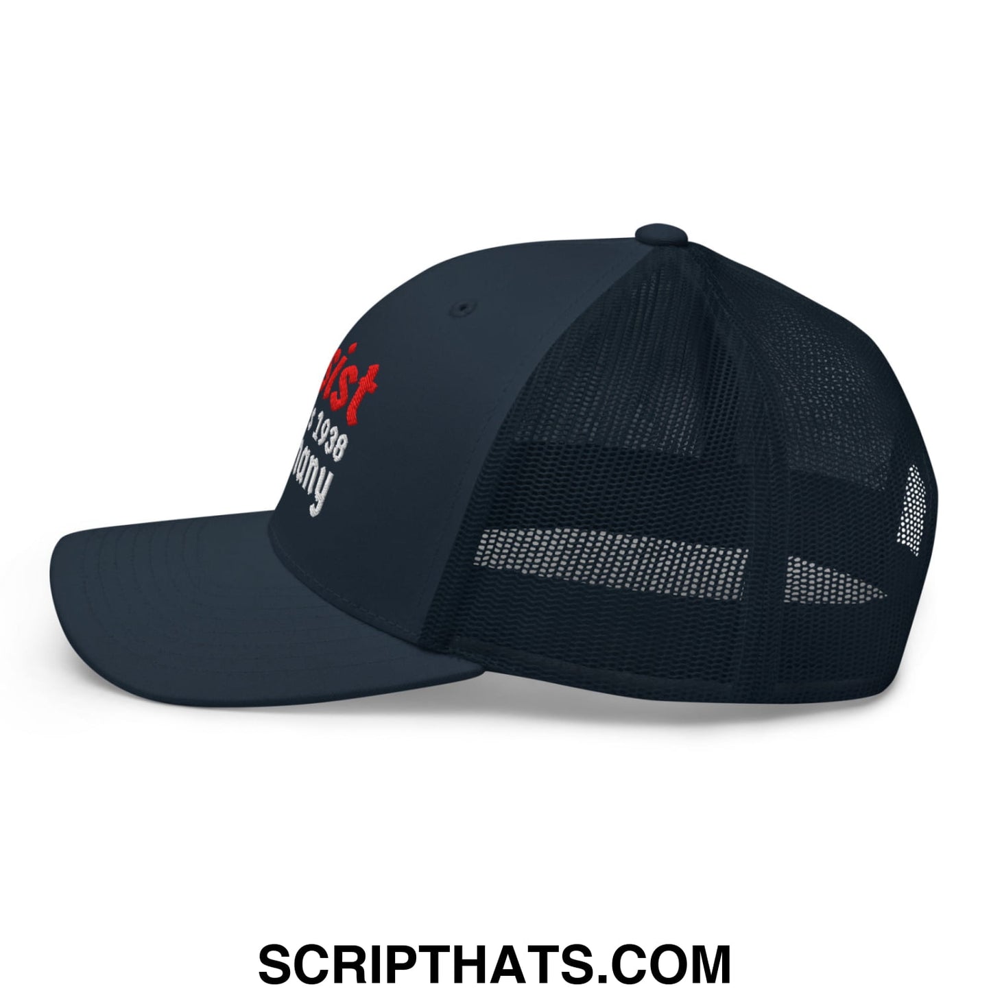 Resist Like It's 1938 Germany Embroidered Mesh Trucker Hat Navy