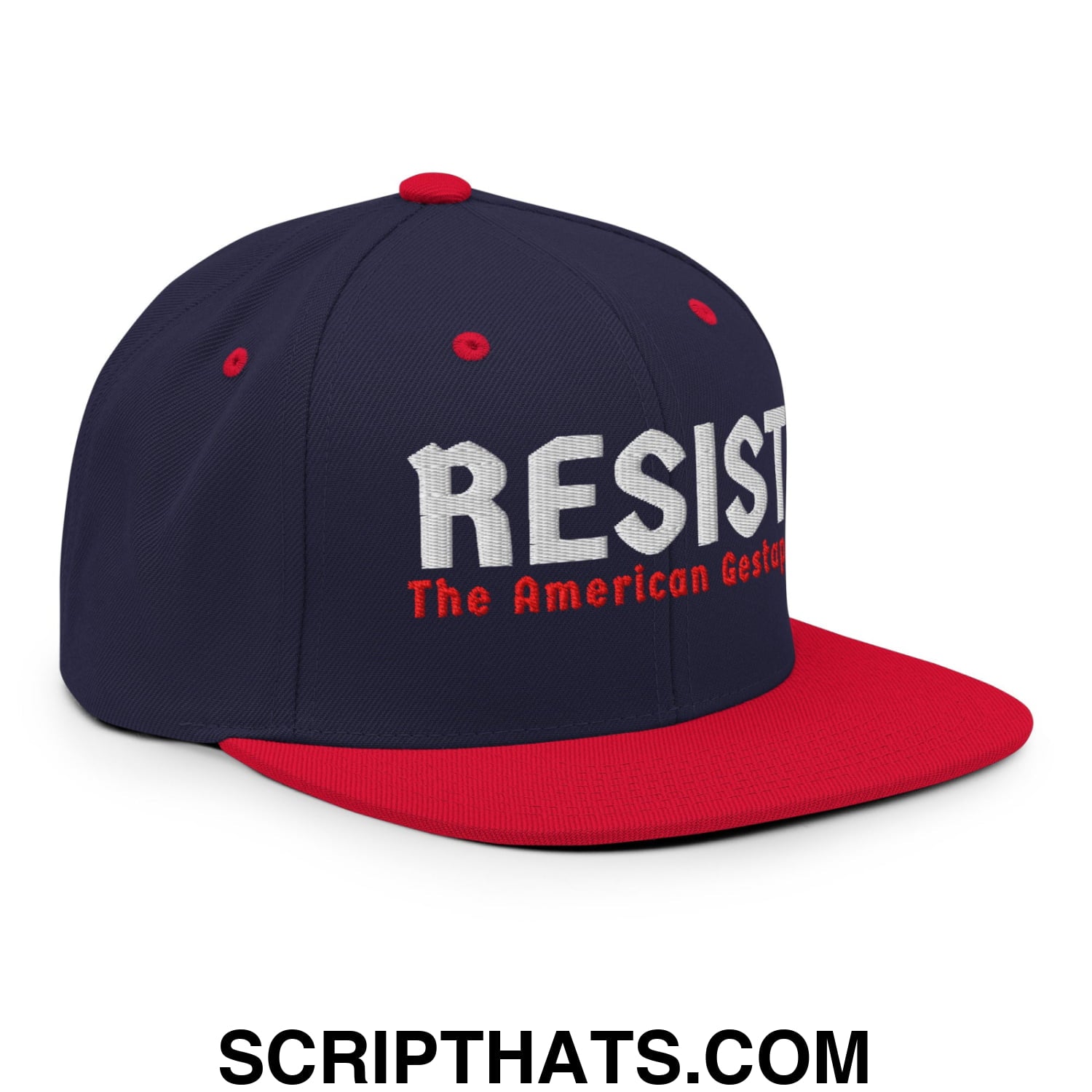 Resist The American Gestapo Embroidered Flat Bill Brim Snapback Hat Navy Red