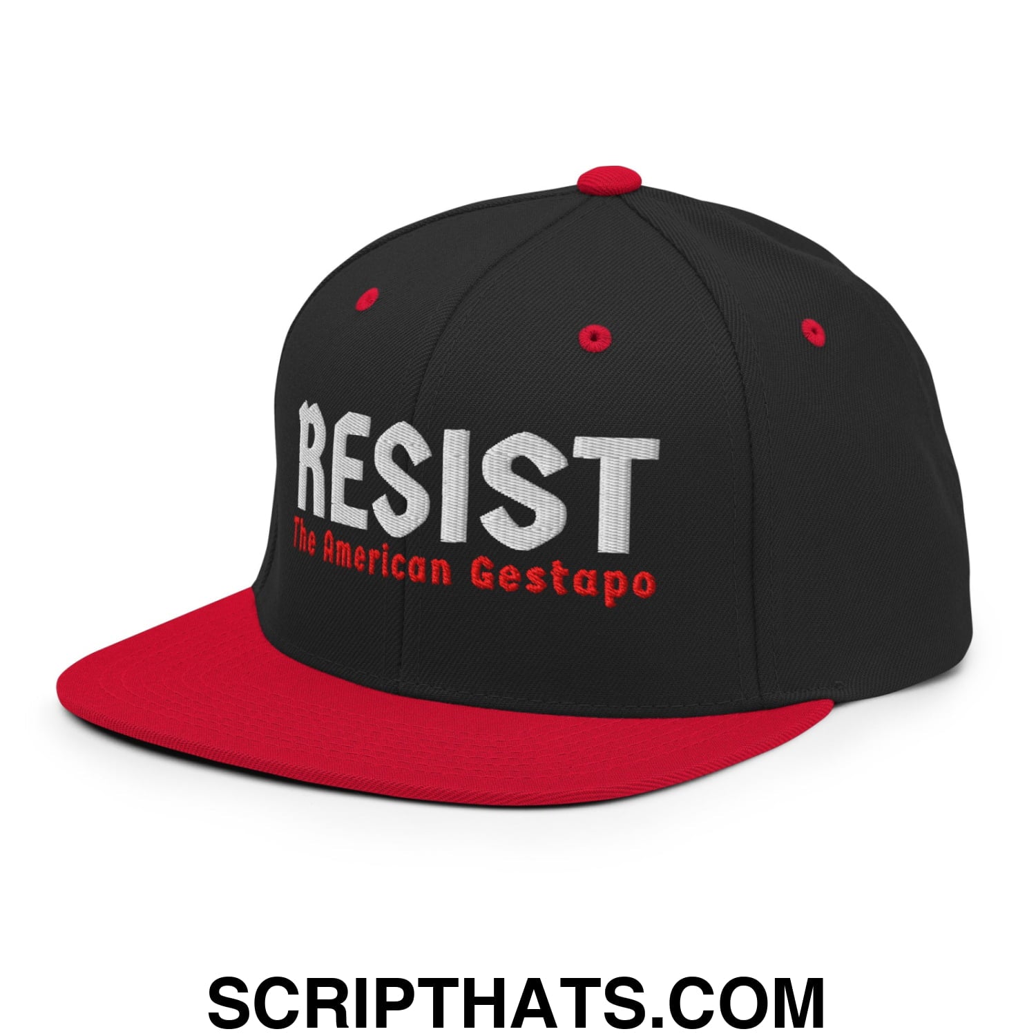 Resist The American Gestapo Embroidered Flat Bill Brim Snapback Hat Black Red