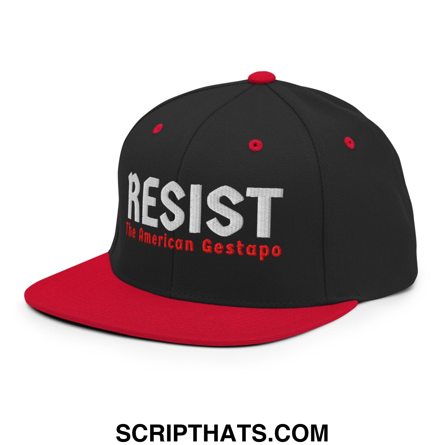 Resist The American Gestapo Embroidered Flat Bill Brim Snapback Hat Black Red