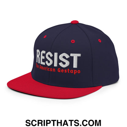 Resist The American Gestapo Embroidered Flat Bill Brim Snapback Hat Navy Red