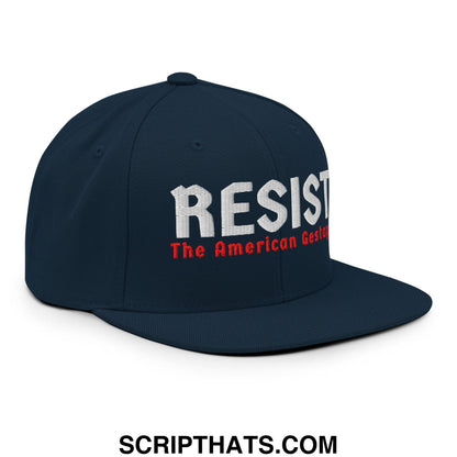 Resist The American Gestapo Embroidered Flat Bill Brim Snapback Hat Dark Navy
