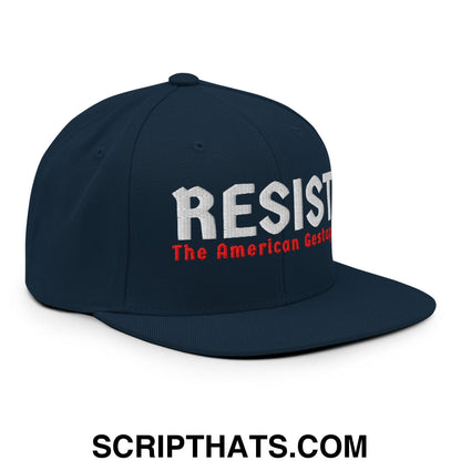Resist The American Gestapo Embroidered Flat Bill Brim Snapback Hat Dark Navy