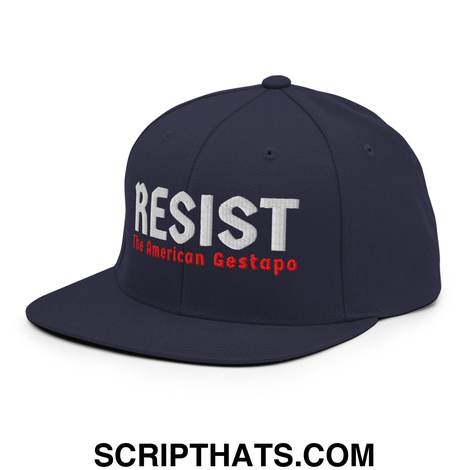 Resist The American Gestapo Embroidered Flat Bill Brim Snapback Hat Navy