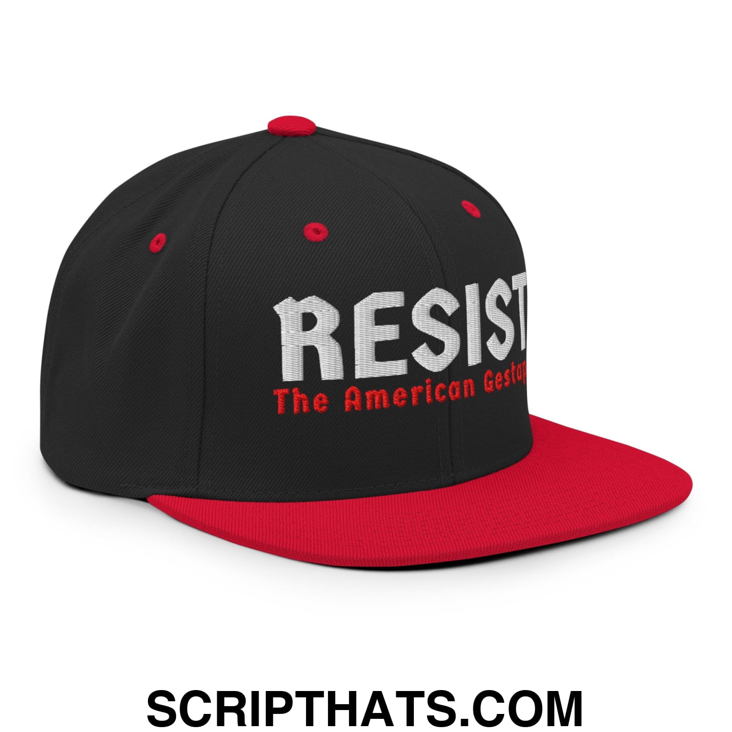 Resist The American Gestapo Embroidered Flat Bill Brim Snapback Hat Black Red