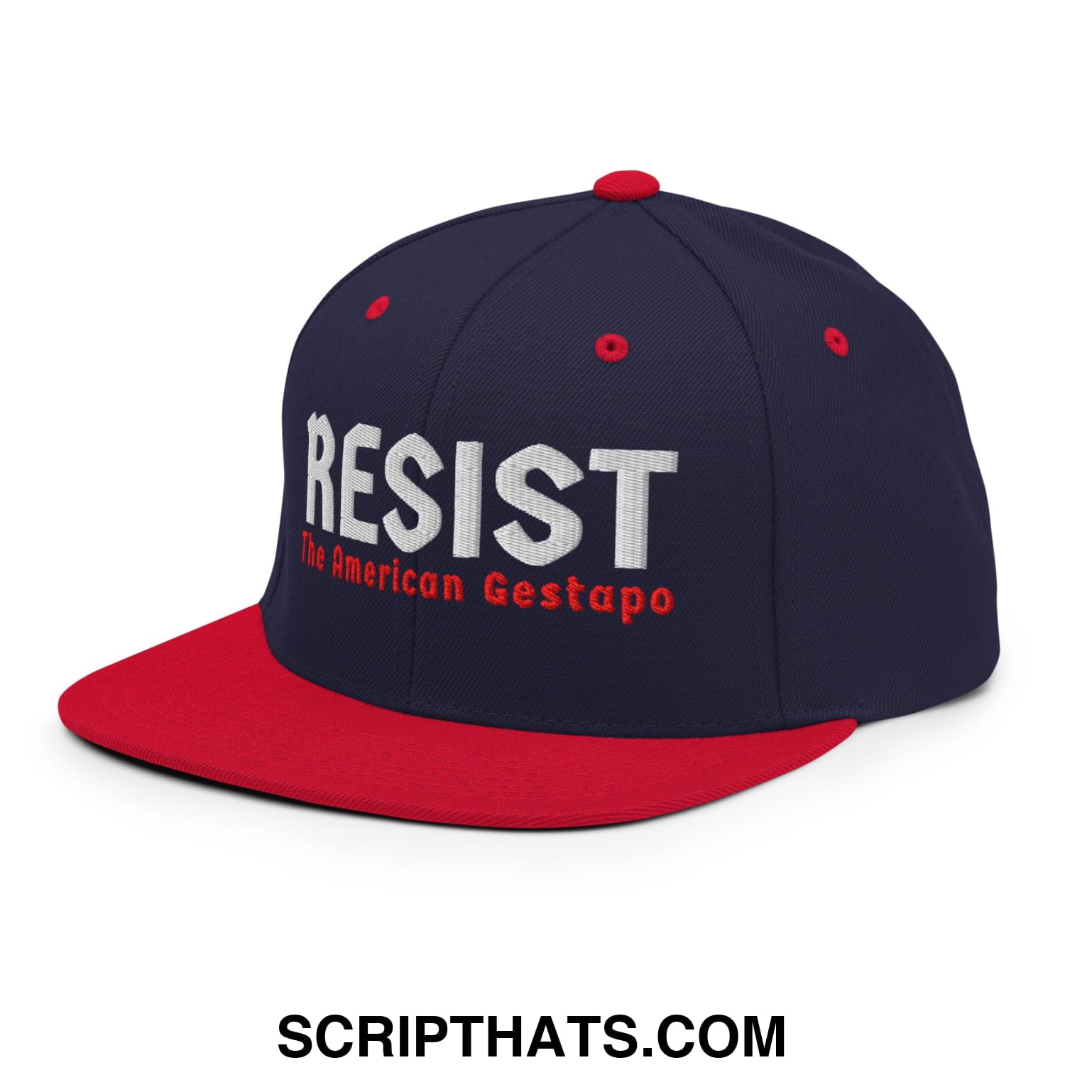 Resist The American Gestapo Embroidered Flat Bill Brim Snapback Hat Navy Red