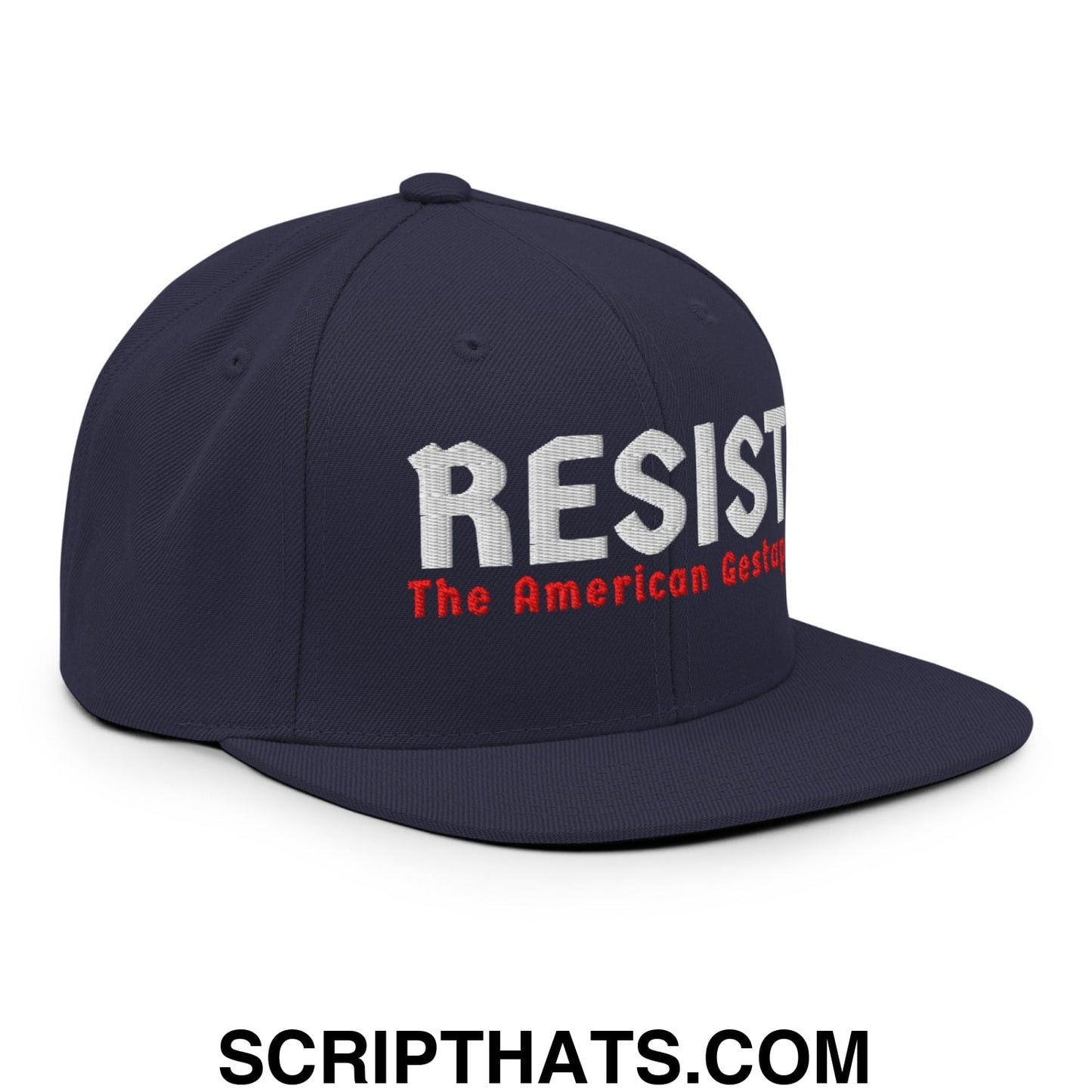 Resist The American Gestapo Embroidered Flat Bill Brim Snapback Hat Navy
