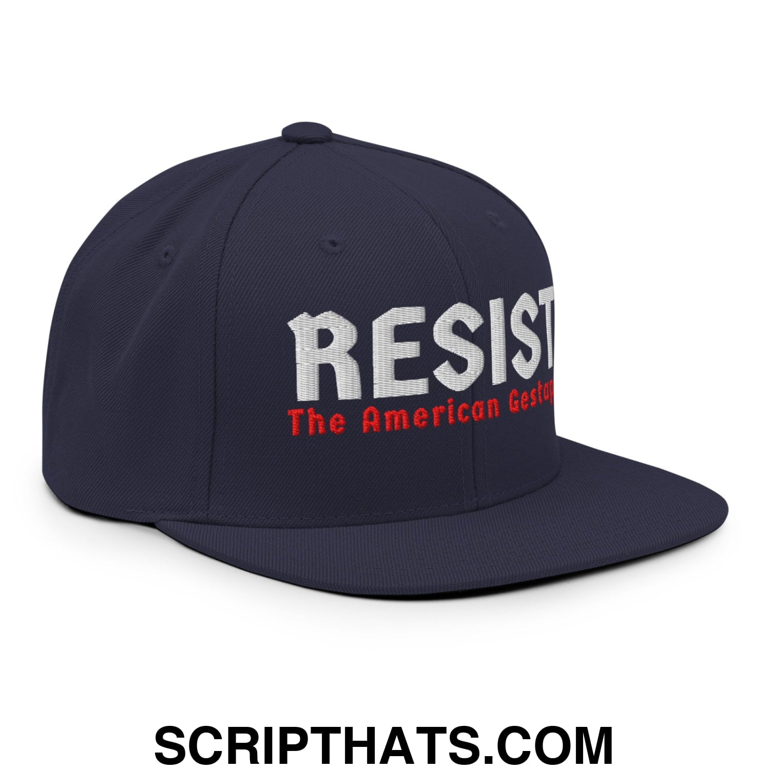 Resist The American Gestapo Embroidered Flat Bill Brim Snapback Hat Navy