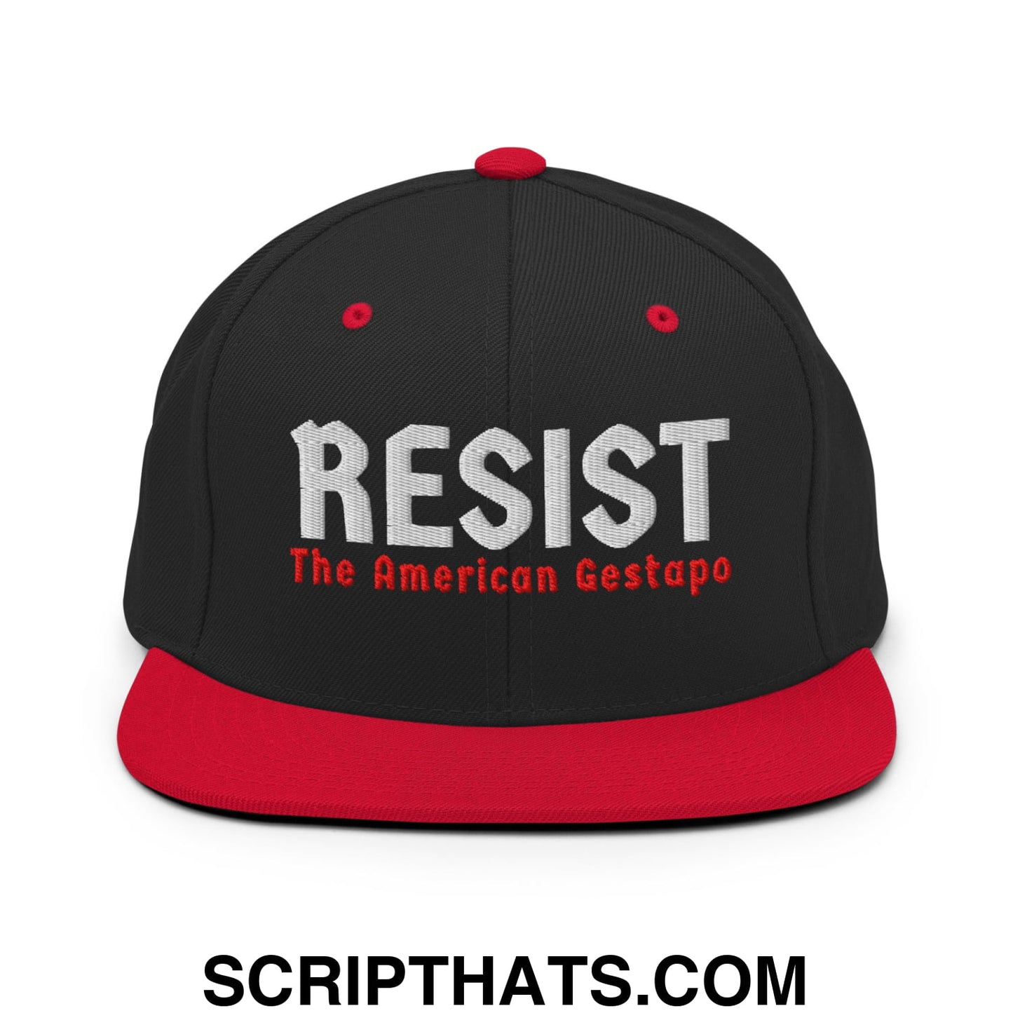 Resist The American Gestapo Embroidered Flat Bill Brim Snapback Hat Black Red