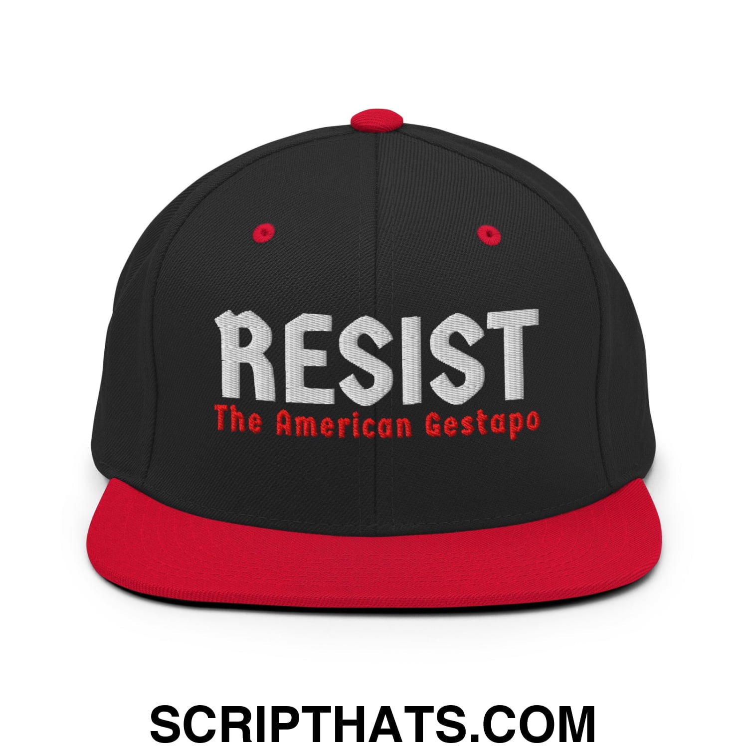 Resist The American Gestapo Embroidered Flat Bill Brim Snapback Hat Black Red