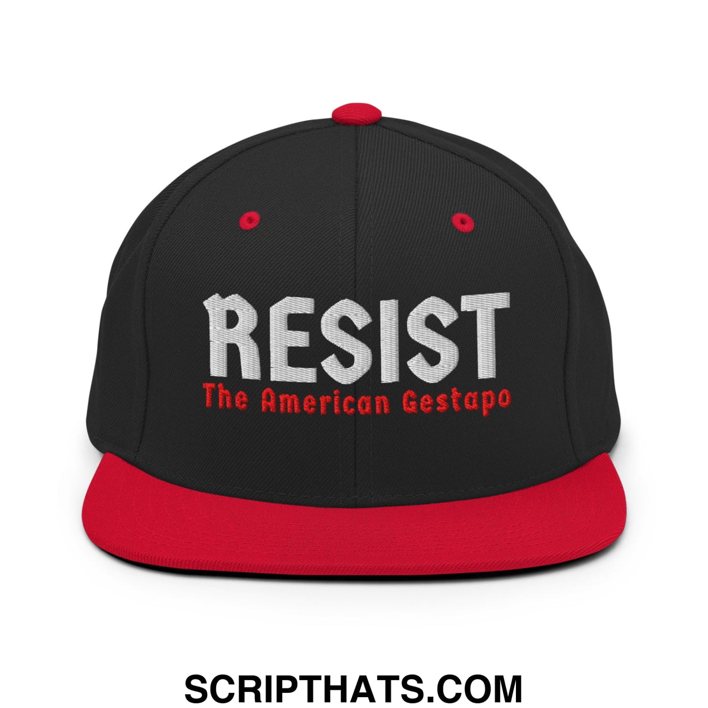Resist The American Gestapo Embroidered Flat Bill Brim Snapback Hat Black Red