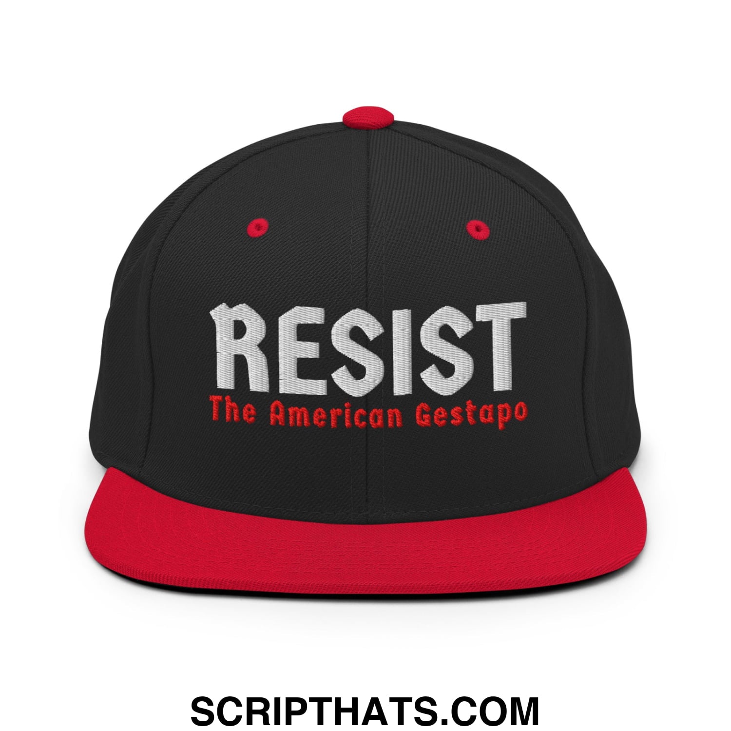 Resist The American Gestapo Embroidered Flat Bill Brim Snapback Hat Black Red