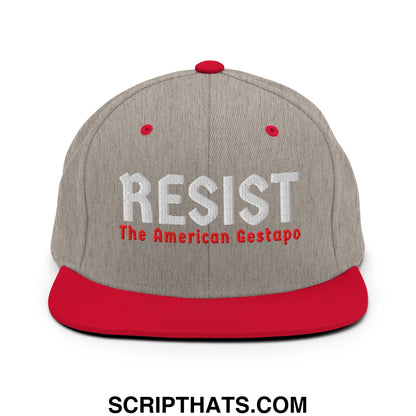 Resist The American Gestapo Embroidered Flat Bill Brim Snapback Hat Heather Grey Red