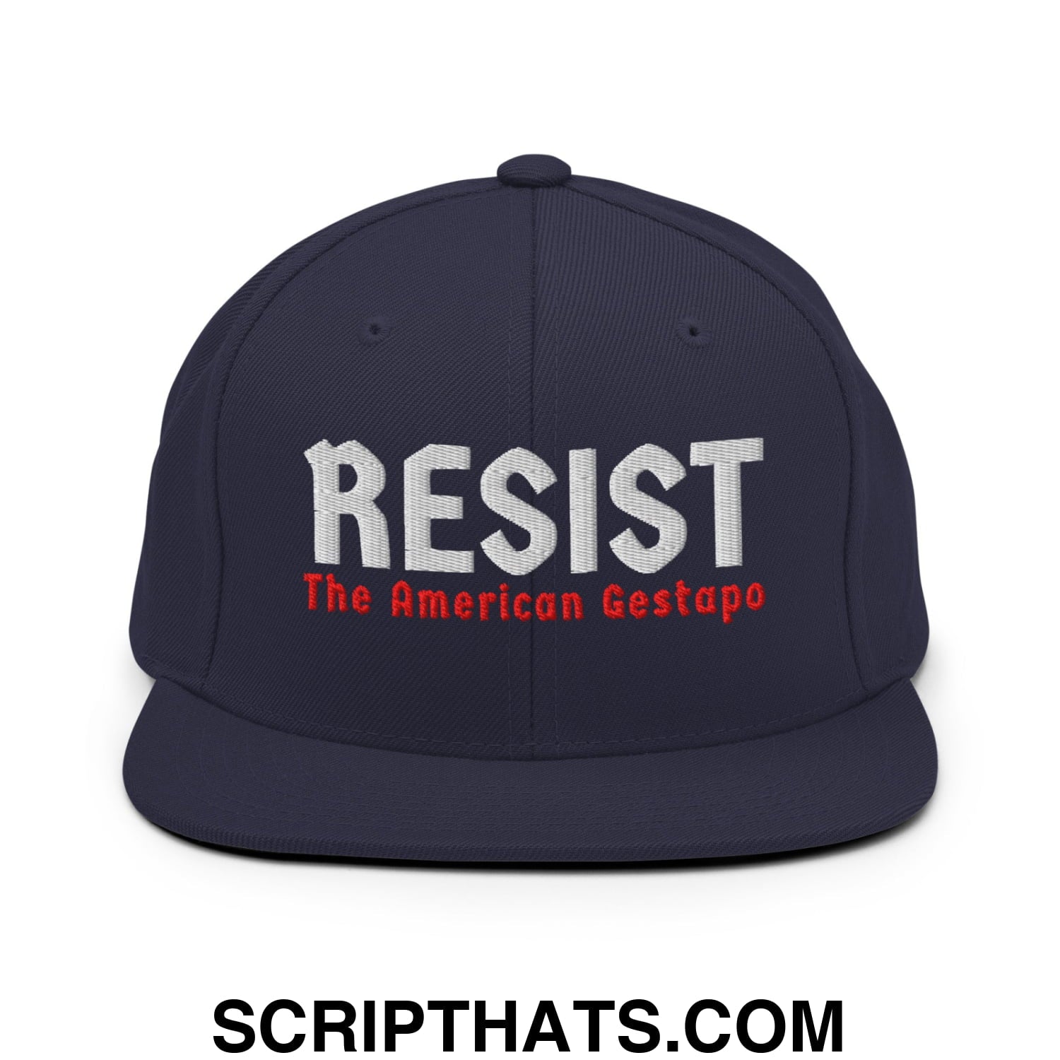 Resist The American Gestapo Embroidered Flat Bill Brim Snapback Hat Navy